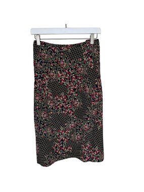 Vintage 90s Y2K Pendleton Black & Pink Floral 100% Silk Midi Skirt, Size 18